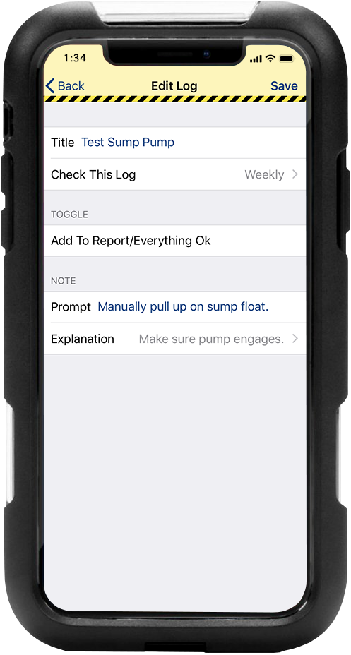 LogCheck log editing interface on iPhone